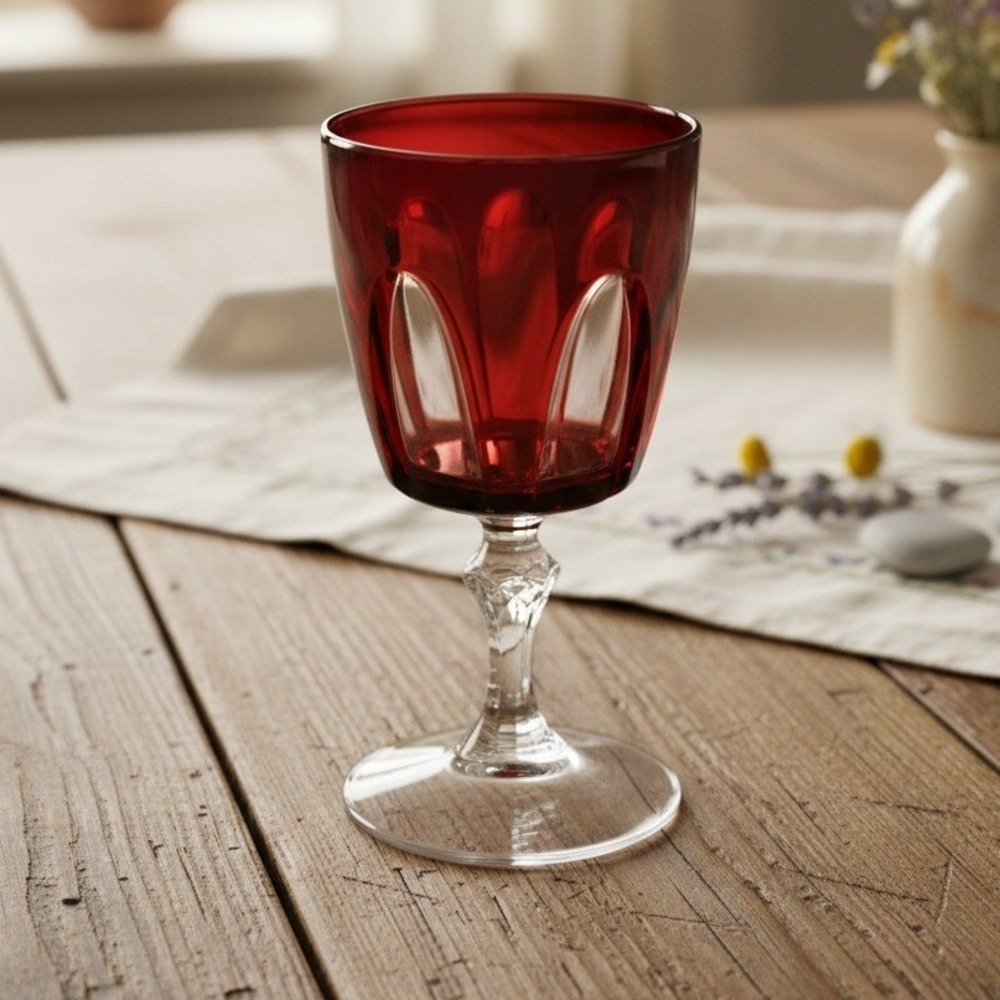 Cristal D'Arques Ruby Cut-to-Clear Gothic Wine Glass, Vintage French Crystal